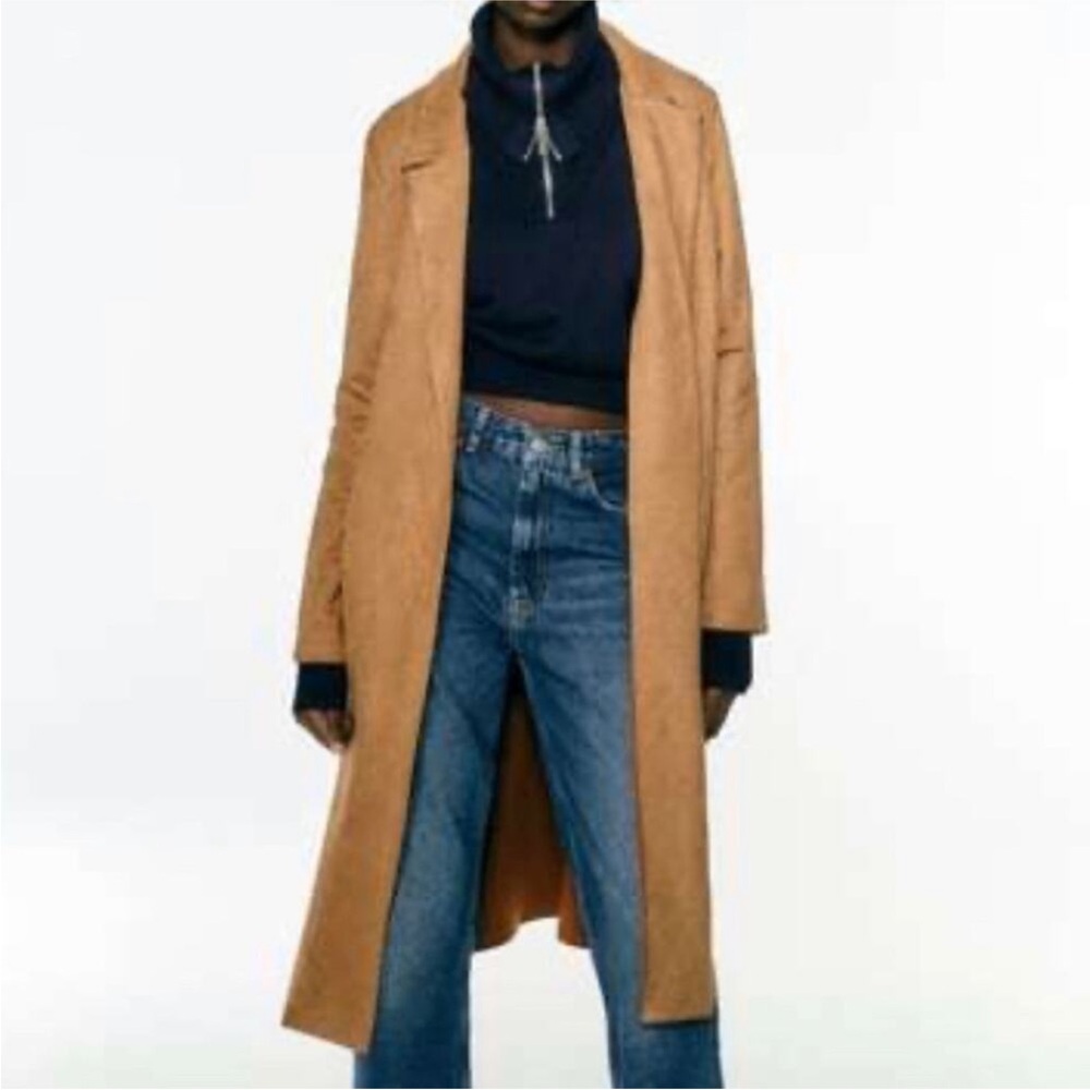 RARE! FALL FINDS WARM AUTUMN - NWT Zara Faux Suede Coat / Duster, Brown, sz S